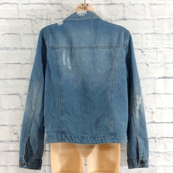 Cisono Distressed Denim Jean Jacket Sz L - Picture 4 of 5